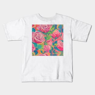 Preppy roses oil painting Kids T-Shirt